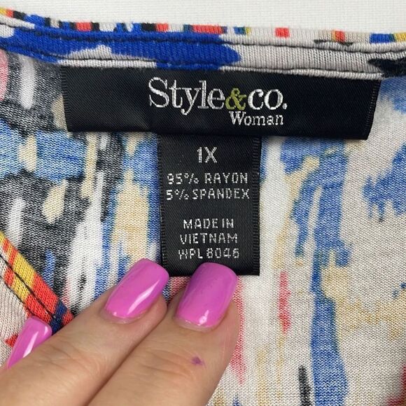 Style & Co Women's Bat Sleeve Kimono Style Top Blouse Multicolor Plus Size 1X - Picture 6 of 8